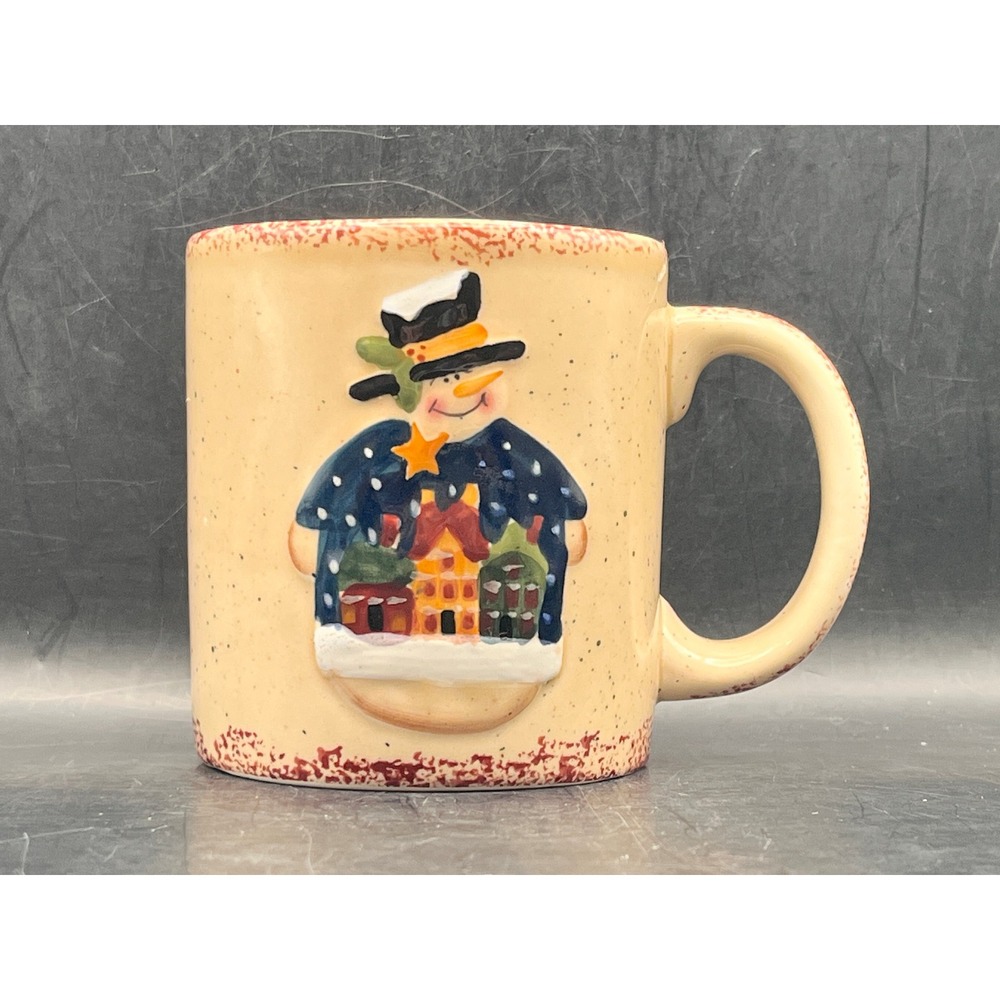 LTD Commodities Snowman Village Ceramic Coffee Mug Speckled Red Trim Winter‎ 3D